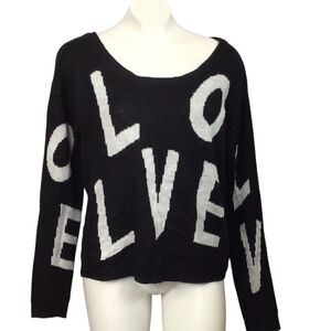 Wet Seal Black and White Crew Neck Sweater with Graphic Text